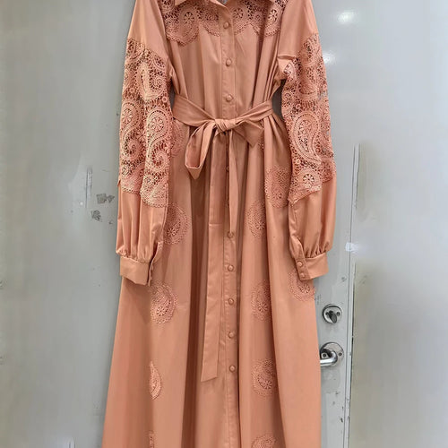 Load image into Gallery viewer, Hit Color Spliced Button Loose Dresses For Women Lapel Long Sleeve High Waist Temperament  Dress Female Fashion New
