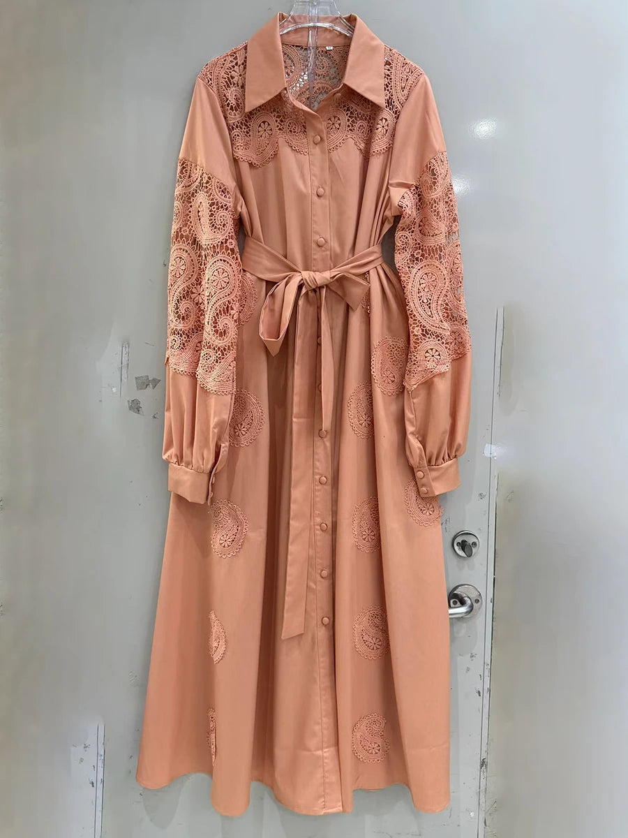 Hit Color Spliced Button Loose Dresses For Women Lapel Long Sleeve High Waist Temperament  Dress Female Fashion New