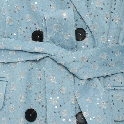 Load image into Gallery viewer, Women Blue Denim Sequins Big Size Thick Long Blazer New Lapel Long Sleeve Jacket Fashion Tide Spring Autumn 2025 1DH7153
