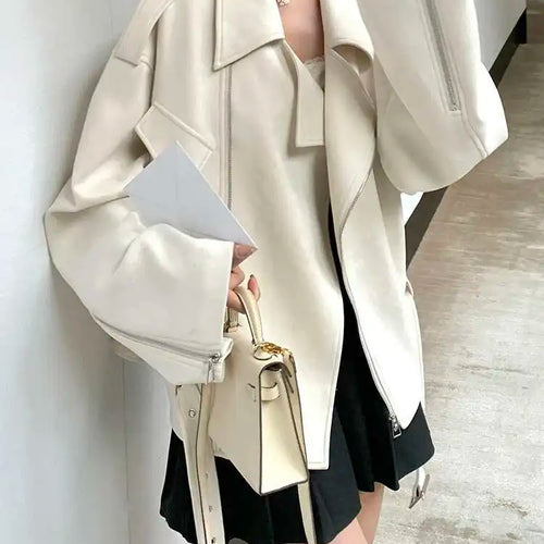 Load image into Gallery viewer, Beige Suede Belted Big Size Casual Jacket New Lapel Long Sleeve Women Coat Fashion Tide Spring Autumn 2025 1DH9701
