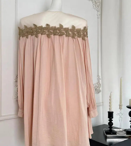 Vintage Women's Elegant Pink Patchwork Mini Dress Autumn French Long Sleeve Round Neck Vacation Pleated Short Dress Popular Chic