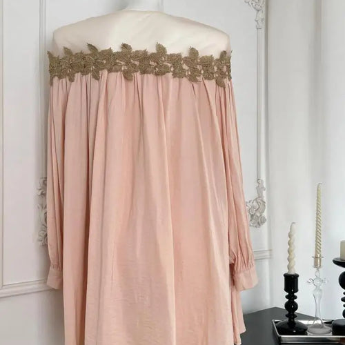 Load image into Gallery viewer, Vintage Women's Elegant Pink Patchwork Mini Dress Autumn French Long Sleeve Round Neck Vacation Pleated Short Dress Popular Chic
