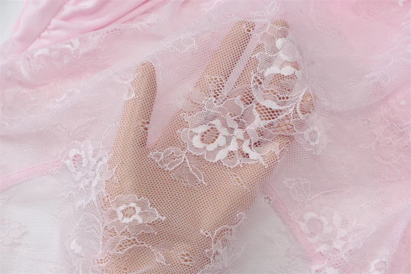 Lace See Through Ruched Sexy Mini Dress Women Elegant Patchwork Long Sleeve Strapless Backless Club Party Dress Female