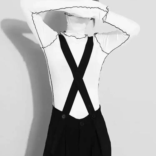 Load image into Gallery viewer, Women Black Topstitched Color-block High Elastic T-shirt New Turtleneck Long Sleeve Fashion Spring Autumn 2025 1DF4802
