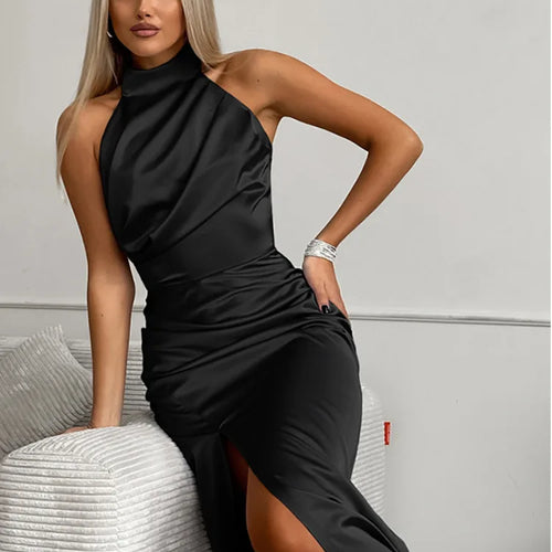 Load image into Gallery viewer, Elegant Hanging Collar Split Long Dress For Women 2024 Summer New Bodycon Vestidos Sleeveless Party Club Evening Dress
