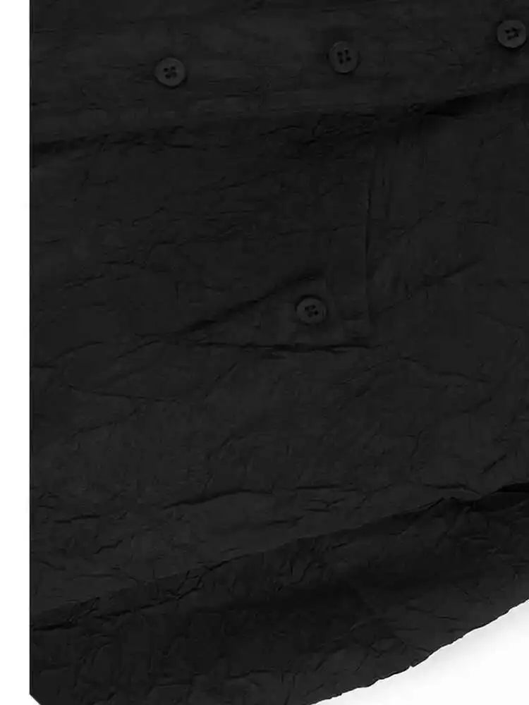 Women White Printed Irregular Big Size Pleated Blouse New Lapel Long Sleeve Shirt Fashion Tide Spring Autumn 2025 1DH8639