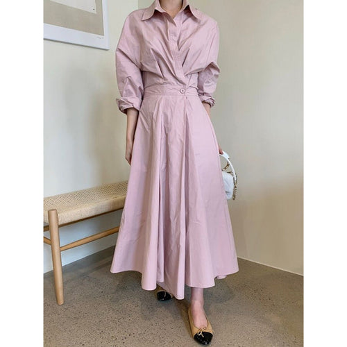 Load image into Gallery viewer, Korean Fashion Slim Dress For Women Lapel Long Sleeve High Waist Midi Dresses Female Spring Clothing Style
