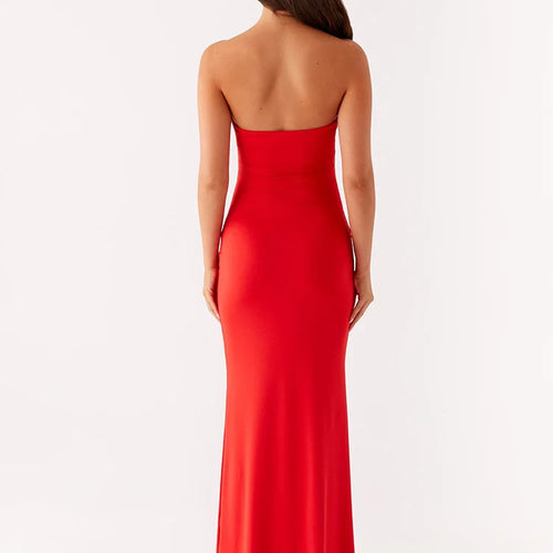 Load image into Gallery viewer, Metal Rose Hollow Out Sexy Maxi Dress Women Beach Holiday Gown Strapless Off-shoulder Backless Bodycon Club Long Dress
