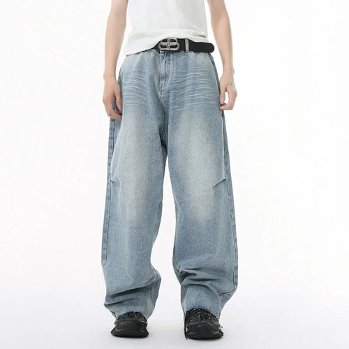 Load image into Gallery viewer, Men's Jeans Solid Color Design Personalized Pleated Casual Curved Knife Fashion Loose Washed Male Denim Pants Summer 9W1587
