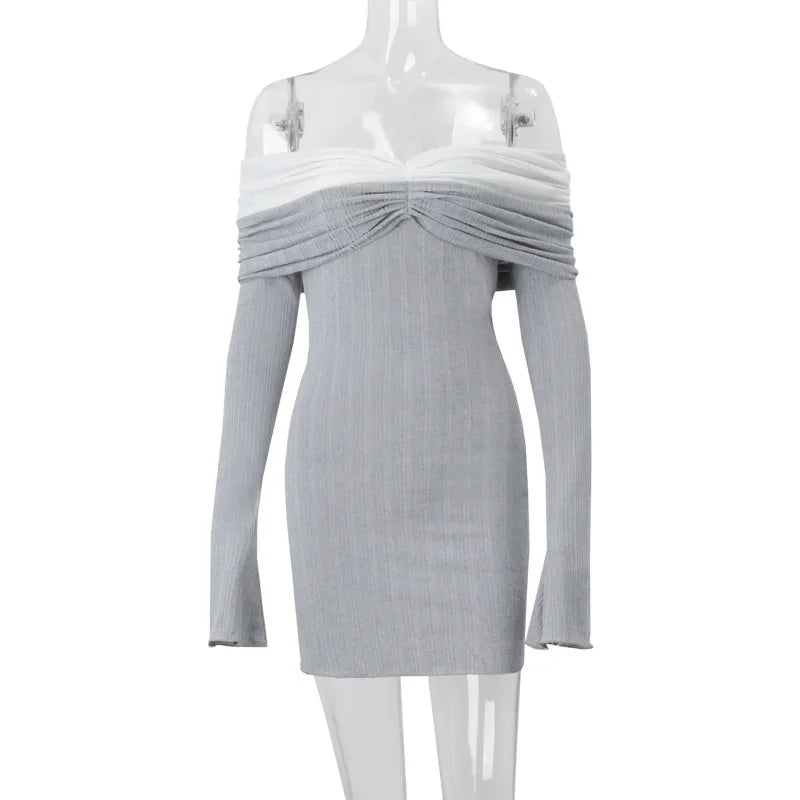 Off-shoulder Long Sleeve Sexy Mini Dress For Women Autumn New Strapless Backless Bodycon Club Party Sexy Dress Elegant