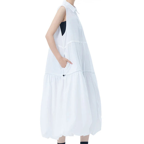 Load image into Gallery viewer, Women Black Brief Pleated Big Size Midi Bud Shirt Dress New Lapel Sleeveless Fashion Tide Spring Autumn 2025 1DJ0955
