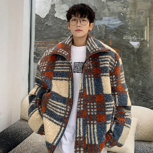 Load image into Gallery viewer, Winter Men Wear Woolen Jacket Turtleneck Plaid Contrast Color Patchwork Male Overcoat New Stylish Loose Fit 9C9036
