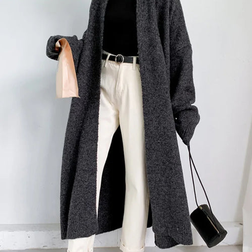 Load image into Gallery viewer, Gray Big Size Thick Knitting Cardigan Sweater Loose Fit V-Neck Long Sleeve Women New Fashion Tide Autumn Winter 2025 1Y163
