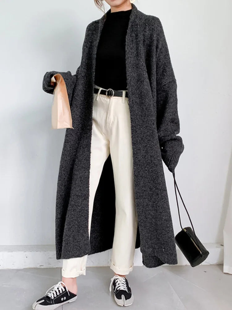 Gray Big Size Thick Knitting Cardigan Sweater Loose Fit V-Neck Long Sleeve Women New Fashion Tide Autumn Winter 2025 1Y163