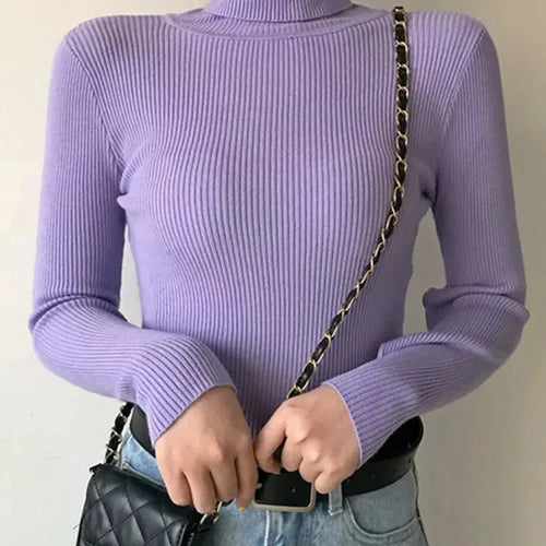 Load image into Gallery viewer, New 2025 Women Pullover Turtleneck Sweater Autumn Long Sleeve Slim Elastic Korean Simple Basic Cheap Jumper Solid Color Top
