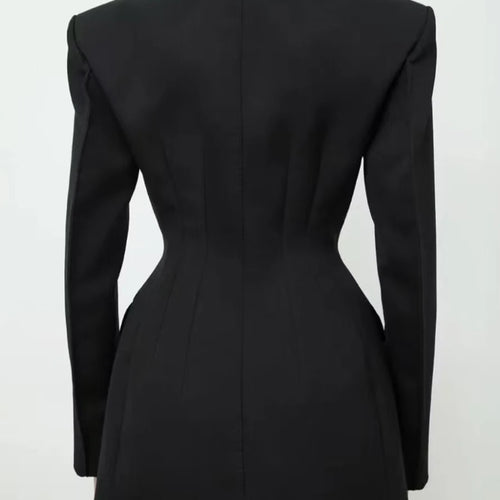 Load image into Gallery viewer, Slimming Spliced Double Breasted Temperament Blazers for Women Round Neck Long Sleeves Tunic Blazer Female Clothing
