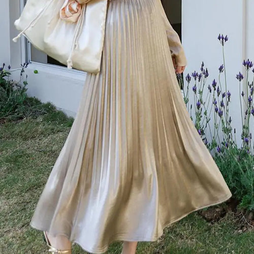 Load image into Gallery viewer, French Fashion Women Solid Elegant Festival Pleated Long Skirt Spring Summer Elastic High Waist Office Lady Skirts Popular Trend
