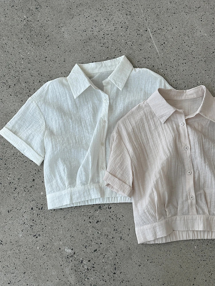 Beige Shirt Thin Half-body Skirt Two Pieces Suit New Lapel Short Sleeve Women Fashion Tide Spring Summer 2025 1DJ1239