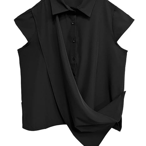 Load image into Gallery viewer, Women White Irregular Spliced Big Size Casual Blouse New Lapel Short Sleeve Shirt Fashion Tide Spring Summer 2025 1DJ1340
