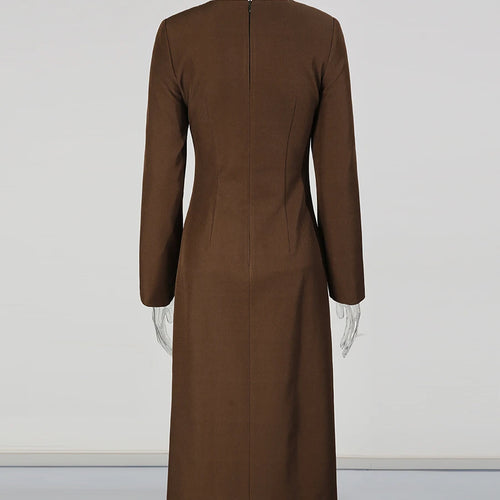 Load image into Gallery viewer, Solid Slimming Spliced Breasted Fashion Dresses for Women Round Neck Long Sleeves High Waist Dress Female Clothing
