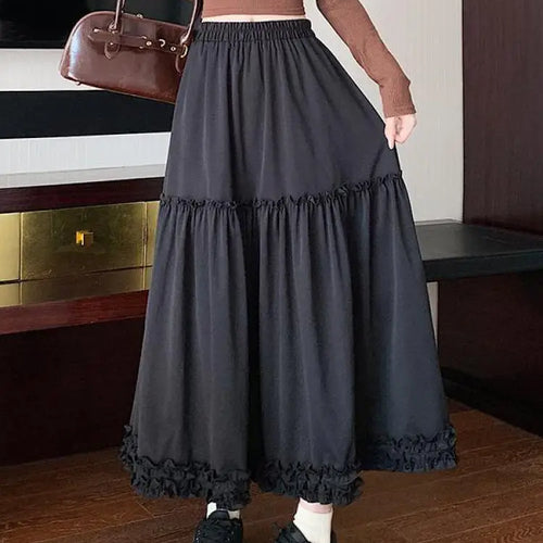 Load image into Gallery viewer, Spring Summer French Vintage Fashion Black Elegant Sexy Ruffle Edge Pleated Long Skirt Women White High Waist Slim Skirts 2025
