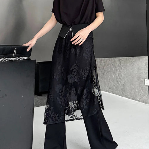 Load image into Gallery viewer, High Elastic Waist Black Lace Irregular Long Wide Leg Pants New Trousers Women Fashion Tide Spring Autumn 2025 1DJ1094
