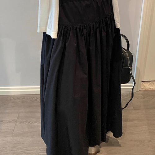 Load image into Gallery viewer, Solid Loose Spliced Folds Casual Skirts for Women High Waist Patchwork Lace Up Minimalist Skirt Female Clothing New
