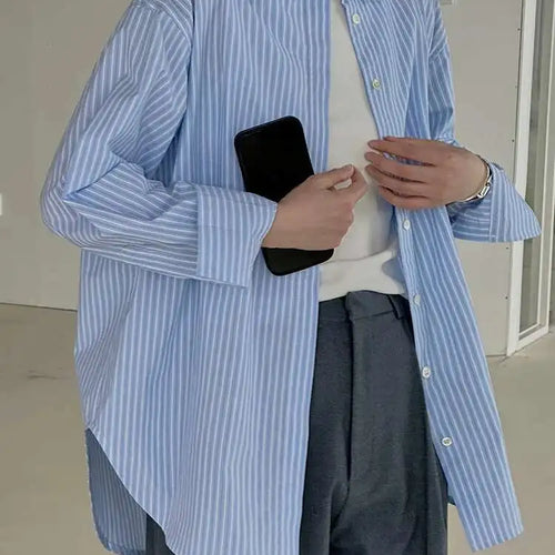 Load image into Gallery viewer, Women Blue Striped Vintage Big Size Blouse New Lapel Long Sleeve Loose Fit Shirt Fashion Tide Spring Autumn 2025 1DH1021
