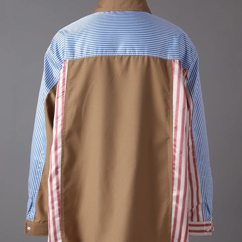 Load image into Gallery viewer, Women Khaki Striped Color-block Big Size Casual Blouse New Lapel Long Sleeve Shirt Fashion Tide Spring Autumn 2025 7AB8930
