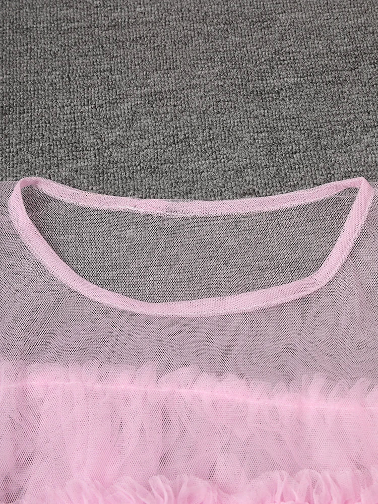 Mesh T-shirt Cake Half-body Skirt Two Pieces Suit New Round Neck Short Sleeve Women Fashion Spring Summer 2025 CPG3209