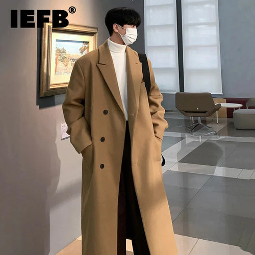 Load image into Gallery viewer, Winter Men&#39;s Woolen Overcoat Single Breasted Solid Color Lapel Thickened Overknee Casual Male Trench Simple New 9C7830
