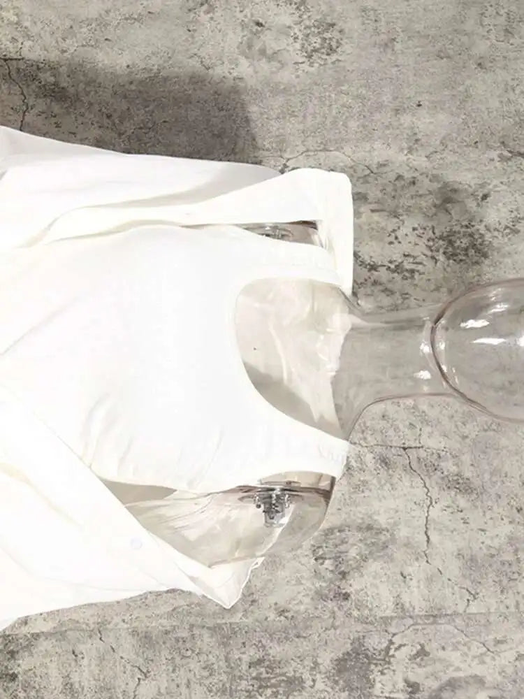 Women White Irregular Knot Split Big Size  Dress New Lapel Long Sleeve Loose Fit Fashion Spring Summer 2025 1X3420