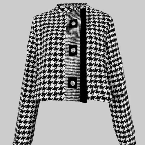 Load image into Gallery viewer, Women's Houndstooth Outerwears &amp; Jacket Stand Collar Long Sleeves Autumn Winter Fall Clothes 2024 Women Classics Coat
