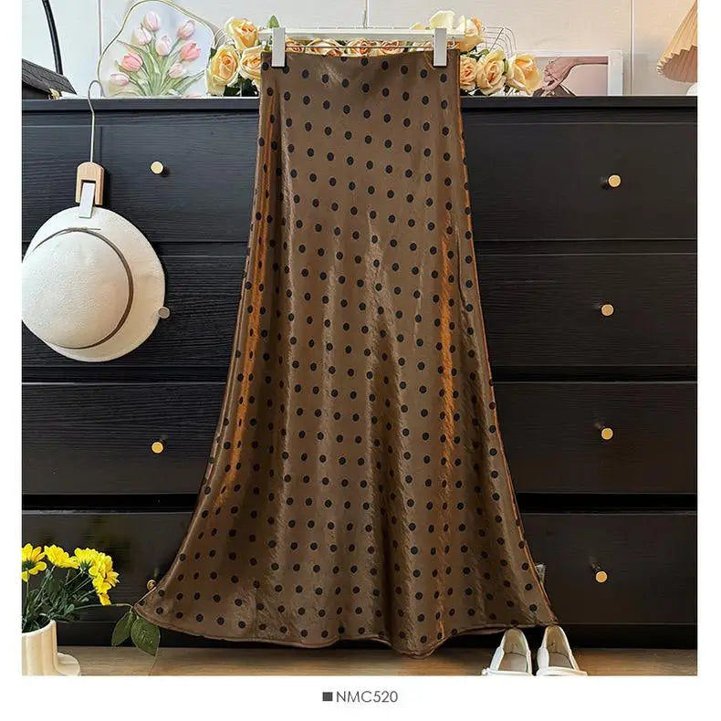 Spring Summer French Polka Dot Elegant Sexy Club A-line Long Skirt Women High Waist Vacation Slim Wrap Hip Fishtail Skirt 2025