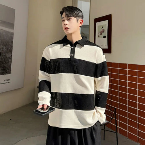 Load image into Gallery viewer, Korean Style High Grade T-shirts Trend Men&#39;s Contrast Color Long Sleeve Pullover Tee Fashion Male Street Clothing 9C1212
