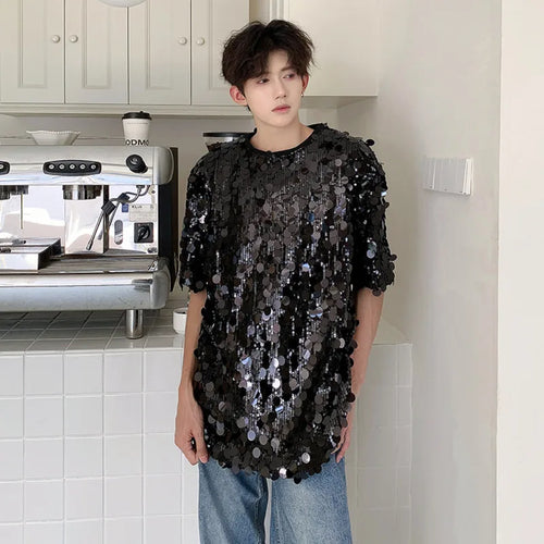 Load image into Gallery viewer, Loose Pullover Male T-shirts Round Collar Short Sleeve Sequins Men&#39;s Casual Tops Trend Summer Stylish 9C6105
