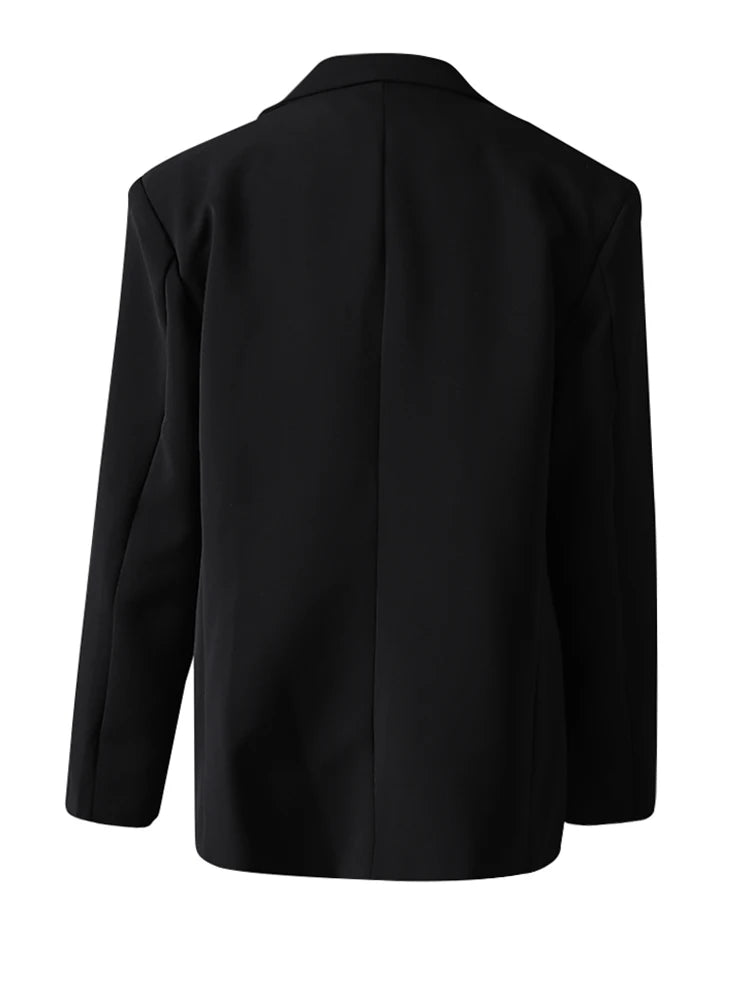 Women Black Pearl Nailed Big Size Casual Blazer New Lapel Long Sleeve Jacket Fashion Tide Spring Autumn 2025 CPG3095