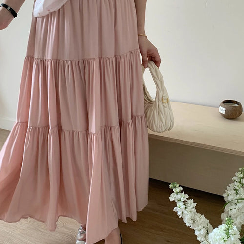 Load image into Gallery viewer, Spring Summer New Solid Elegant Slim Vacation Party Pleated Skirt Women's French Fashion Office Long Skirt Trend Ladies Clothing
