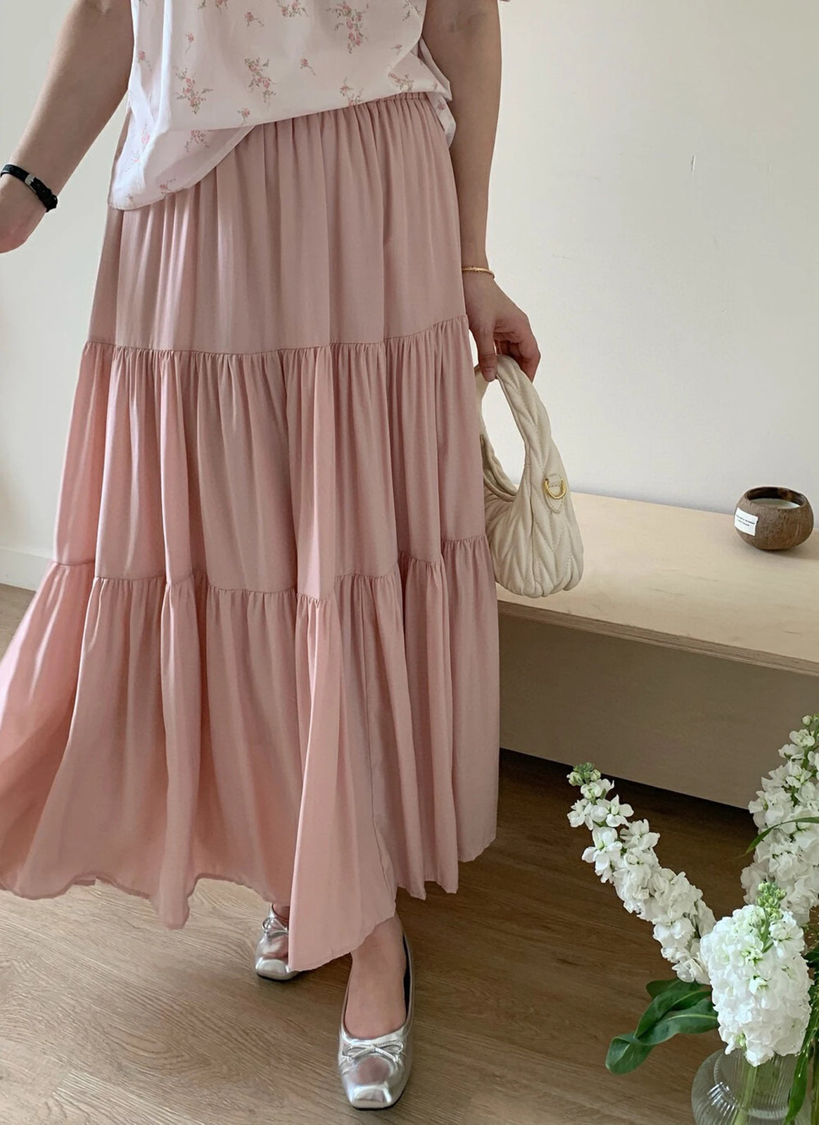 Spring Summer New Solid Elegant Slim Vacation Party Pleated Skirt Women's French Fashion Office Long Skirt Trend Ladies Clothing