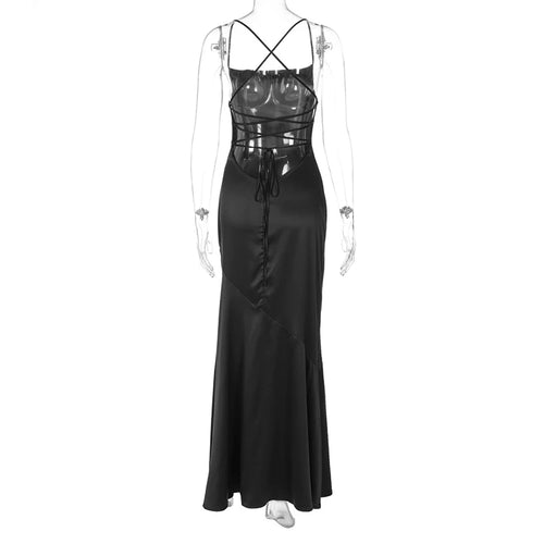 Load image into Gallery viewer, Spaghetti Strap Backless Sexy Maxi Dress Women Gown Black Satin Slipdress Sleeveless High Waist Club Party Long Dress
