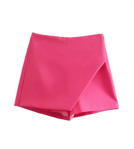 Women Fashion Candy Color Asymmetrical Shorts Skirts Lady Zipper Fly Pockets Hot Shorts Chic Pantalone