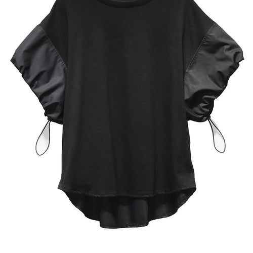 Load image into Gallery viewer, Women Black Drawstring Big Size Casual T-shirt New Round Neck Short Sleeve Fashion Tide Spring Summer 2025 1DJ1889
