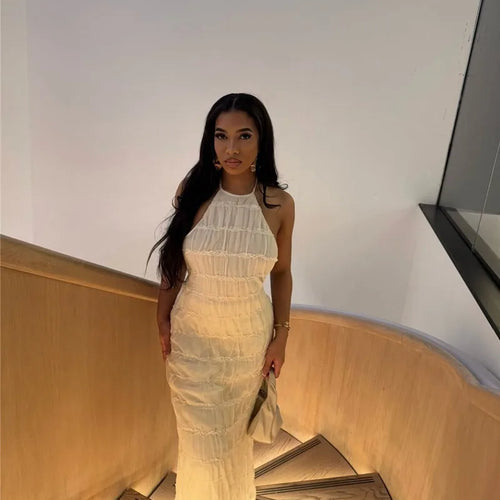 Load image into Gallery viewer, Halter Backless Sexy Maxi Dress For Women Spring Summer New Lace-up Sleeveless Pleated Beach Holiday Long Dress Elegant
