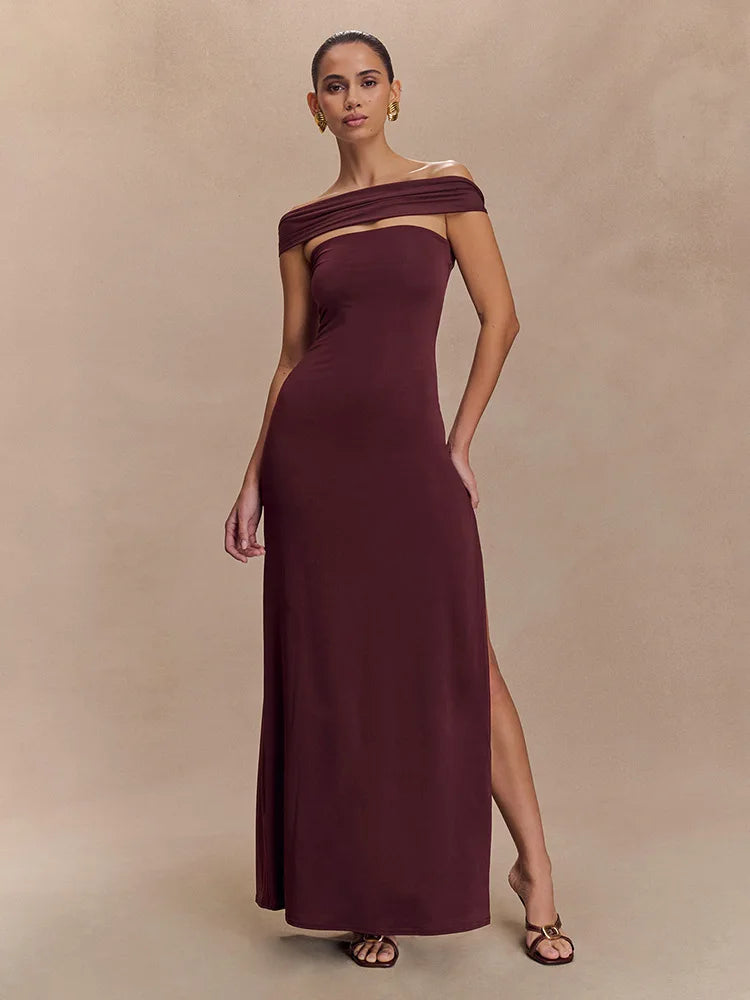 Off-shoulder Strapless Sexy Maxi Dress Women Gown Fashion  Sleeveless Backless High Waist Split Club Party Long Dress