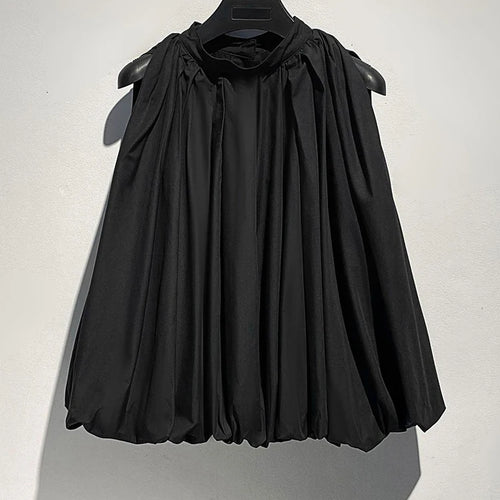 Load image into Gallery viewer, Women White Pleated Elegant Big Size Bud Blouse New Stand Collar Sleeveless Shirt Fashion Tide Spring Summer 2025 1DJ1484
