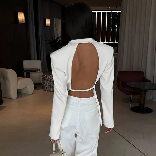 Load image into Gallery viewer, Autumn Long Sleeve Blazer Women Fashion Notched Collar Backless Pocket Suit Jacket Ladies Winter Elegant Blazers
