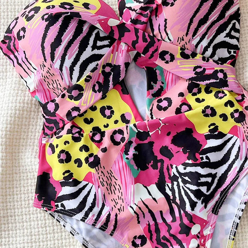 Load image into Gallery viewer, Sexy Leopard Print Women One Piece Swimwear 2025 High Waist Backless Monokini Hollow Out Bathing Suit
