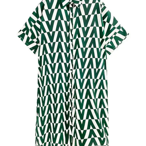 Load image into Gallery viewer, Women Black Pattern Printed Big Size Long Shirt Dress New Lapel Half Sleeve Loose Fit Fashion Spring Summer 2025 1DE9944
