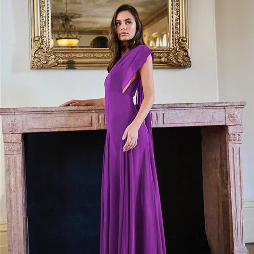 Load image into Gallery viewer, Deep V Neck High Split Sexy Maxi Dress For Women Fashion Purple Sleeveless Backless Long Tank Dress Femme Elegant Dress
