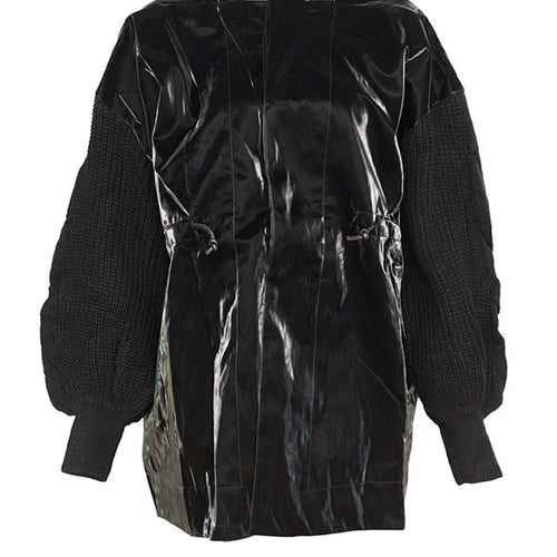 Load image into Gallery viewer, Loose Fit Knitting Drawstring Split Big Size Jacket New Stand Collar Long Sleeve Women Coat Fashion Spring 2025 WB67801
